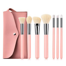 Girls lovely  7pcs Candy Pink  Color Wood Handle Brush Set Soft Hair Makeup Brushes Set With Bag